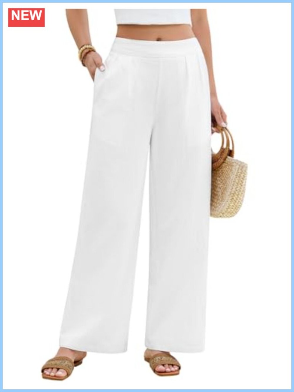 Women's 100% Cotton Wide Leg Palazzo Pants with Pleats and Pockets